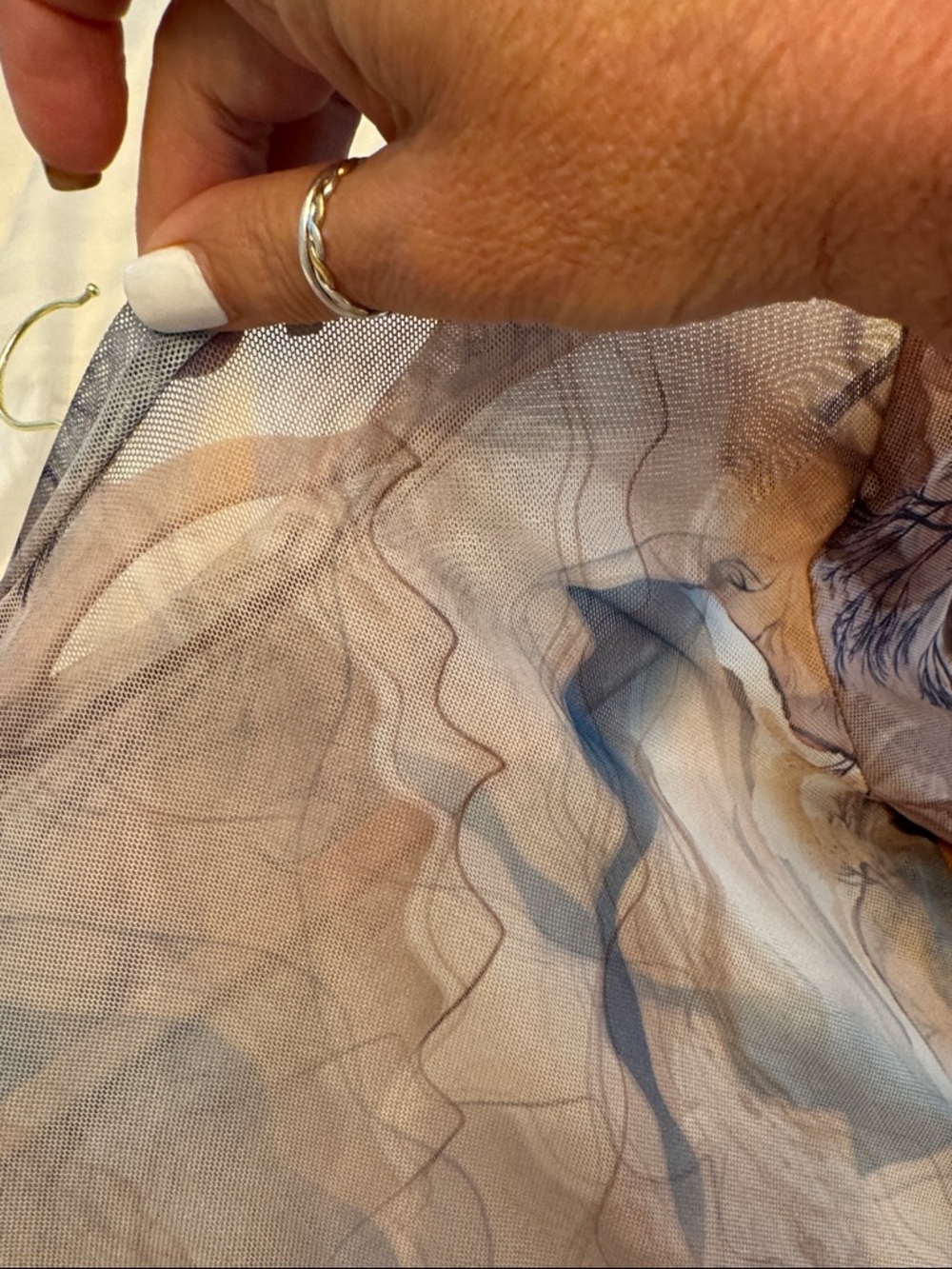 Long Sleeve Abstract Print MaxiDress in Brown & Blue Mesh - Picture 8 of 10